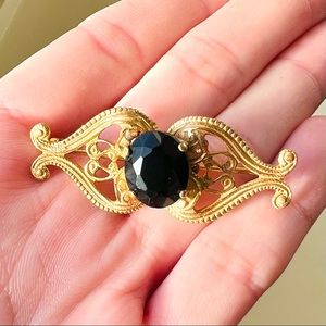 Vintage Miriam Haskell Gold Tone Filigree Stone Brooch Pin